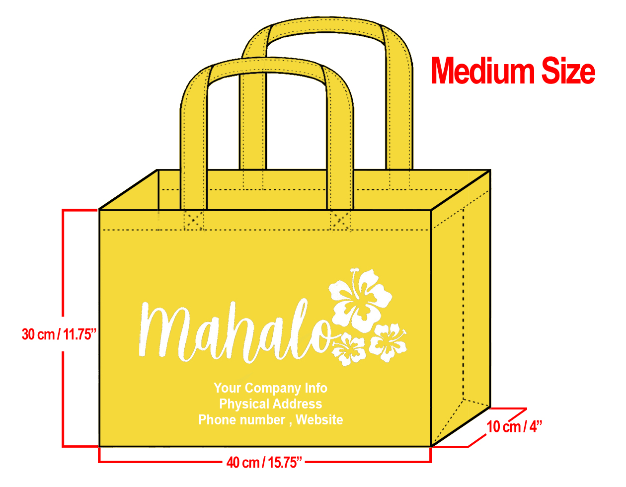 MEDIUM Yellow-30x40x10cm Mahalo Hibiscus Design & Your Info In W
