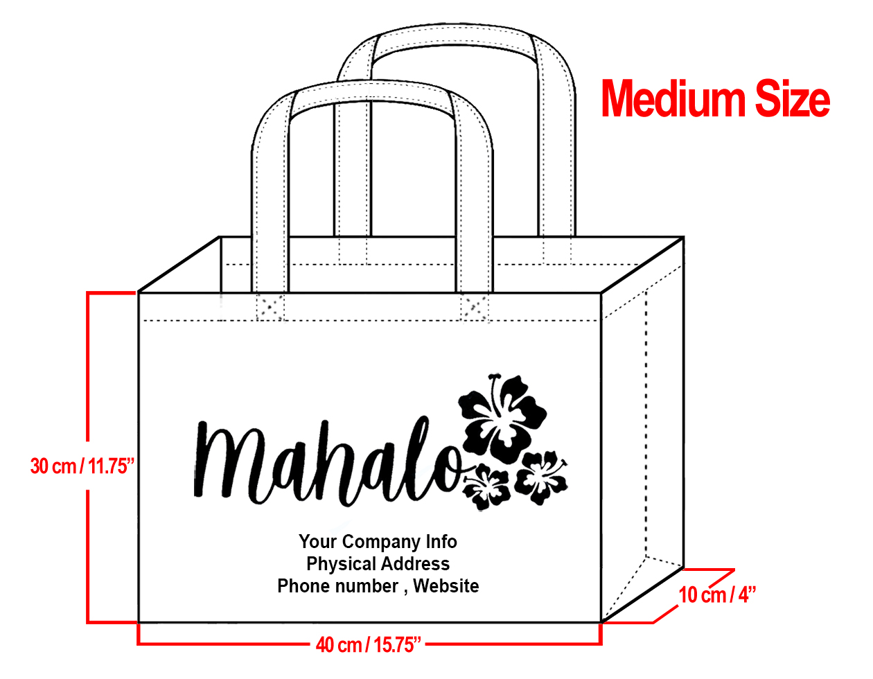 MEDIUM Black-30x40x10cm Mahalo Hibiscus Design & Your Info In Bl