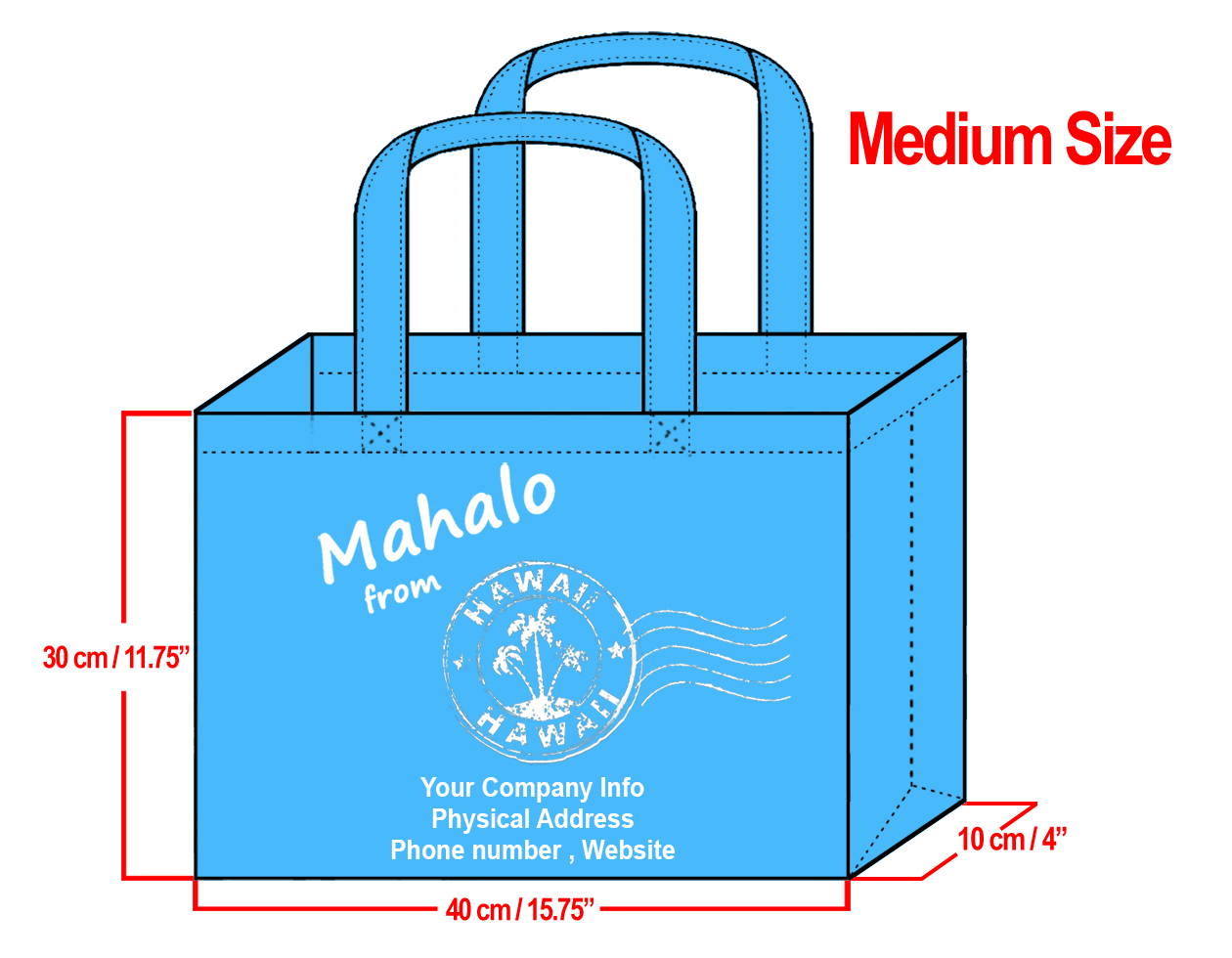 MEDIUM Teal-30x40x10cm Mahalo from HI Design & Your Info In Whit