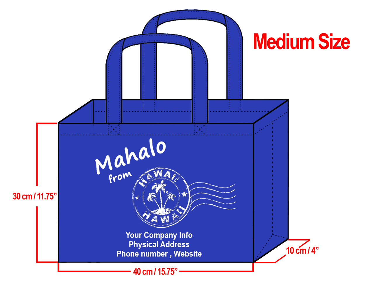 MEDIUM Navy-30x40x10cm Mahalo from HI Design & Your Info In Whit