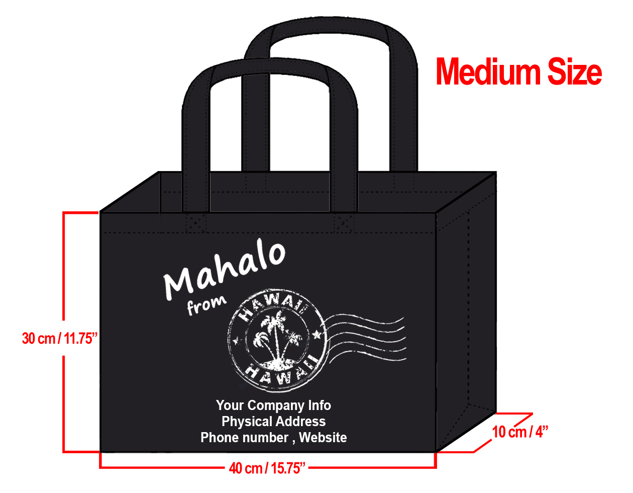 MEDIUM Black-30x40x10cm Mahalo from HI Design & Your Info In Whi