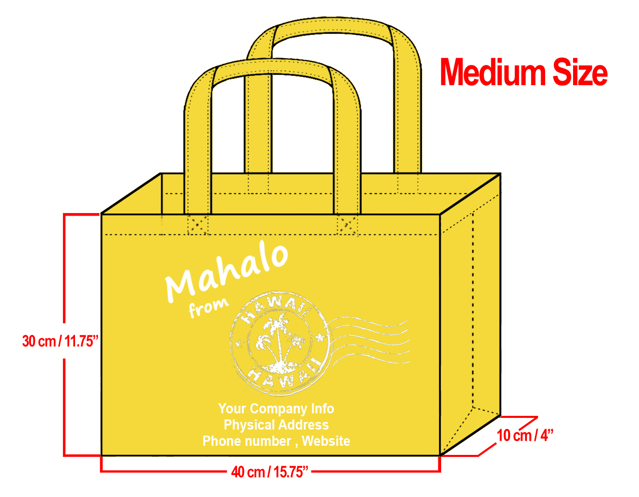 MEDIUM Yellow-30x40x10cm Mahalo from HI Design & Your Info In White