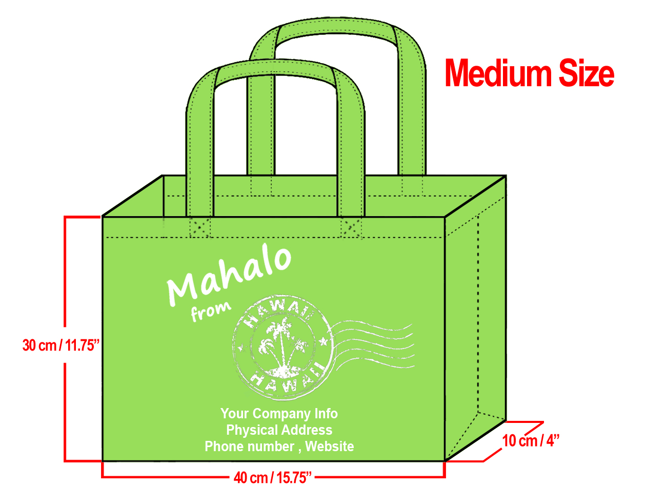 MEDIUM Lime-30x40x10cm Mahalo from HI Design & Your Info In Whit