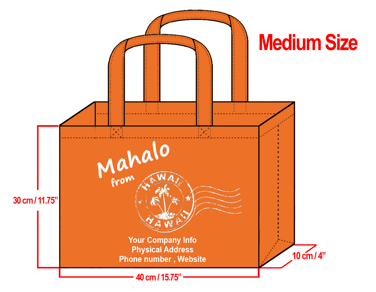 MEDIUM Orange-30x40x10cm Mahalo from HI Design & Your Info In White