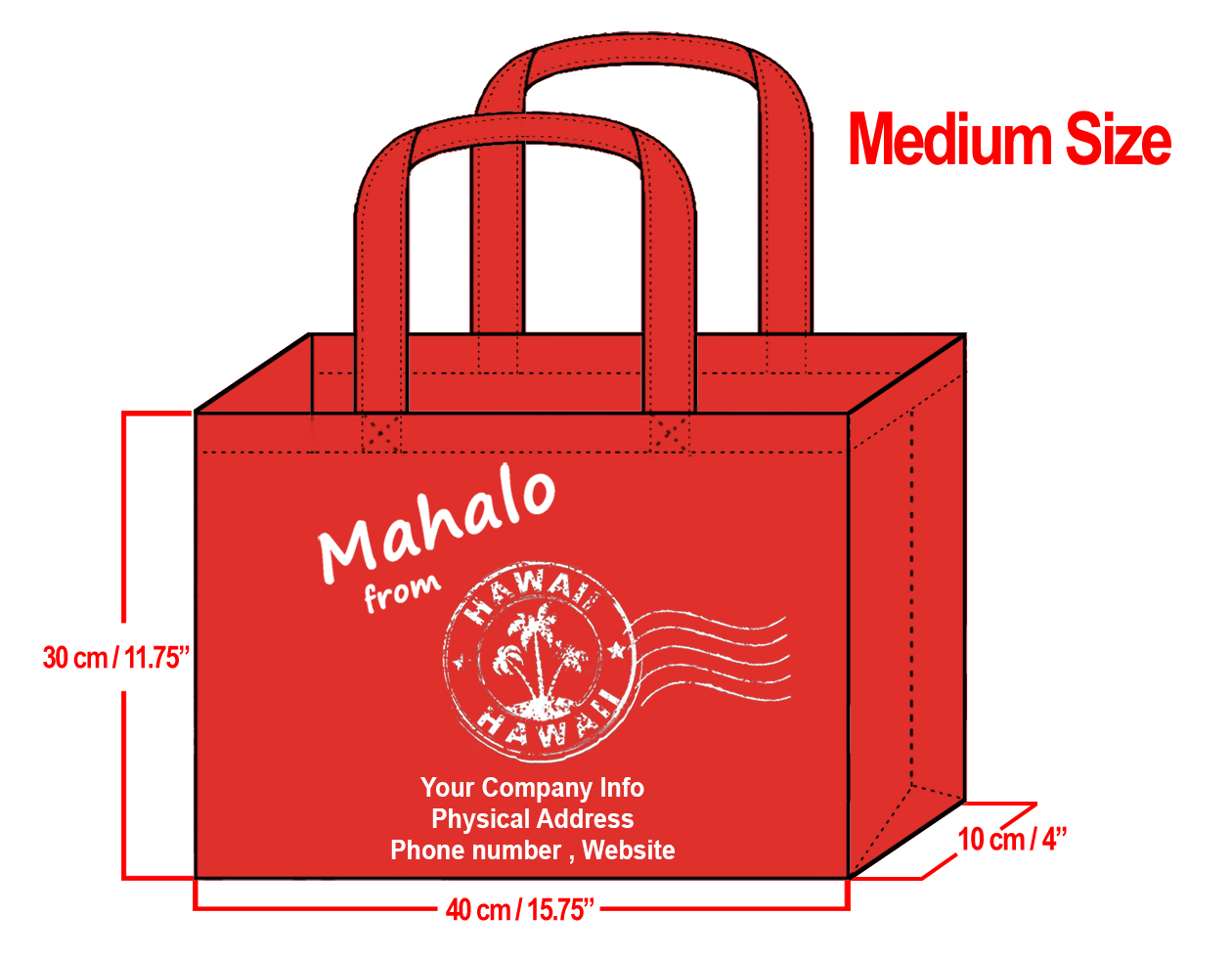 MEDIUM Red-30x40x10cm Mahalo from HI Design & Your Info In White