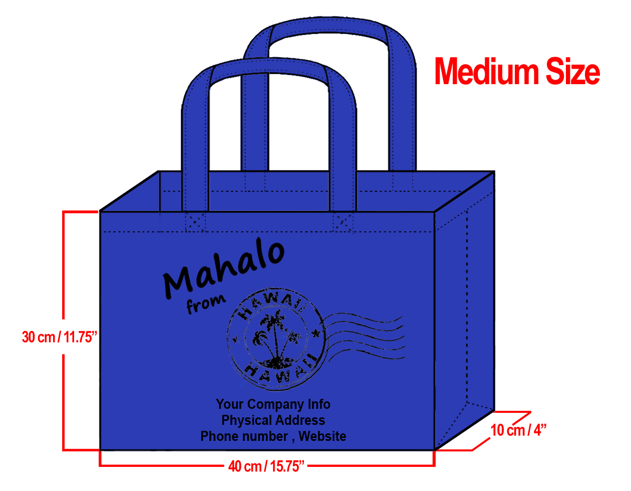 MEDIUM Navy-30x40x10cm Mahalo from HI Design & Your Info In Blac
