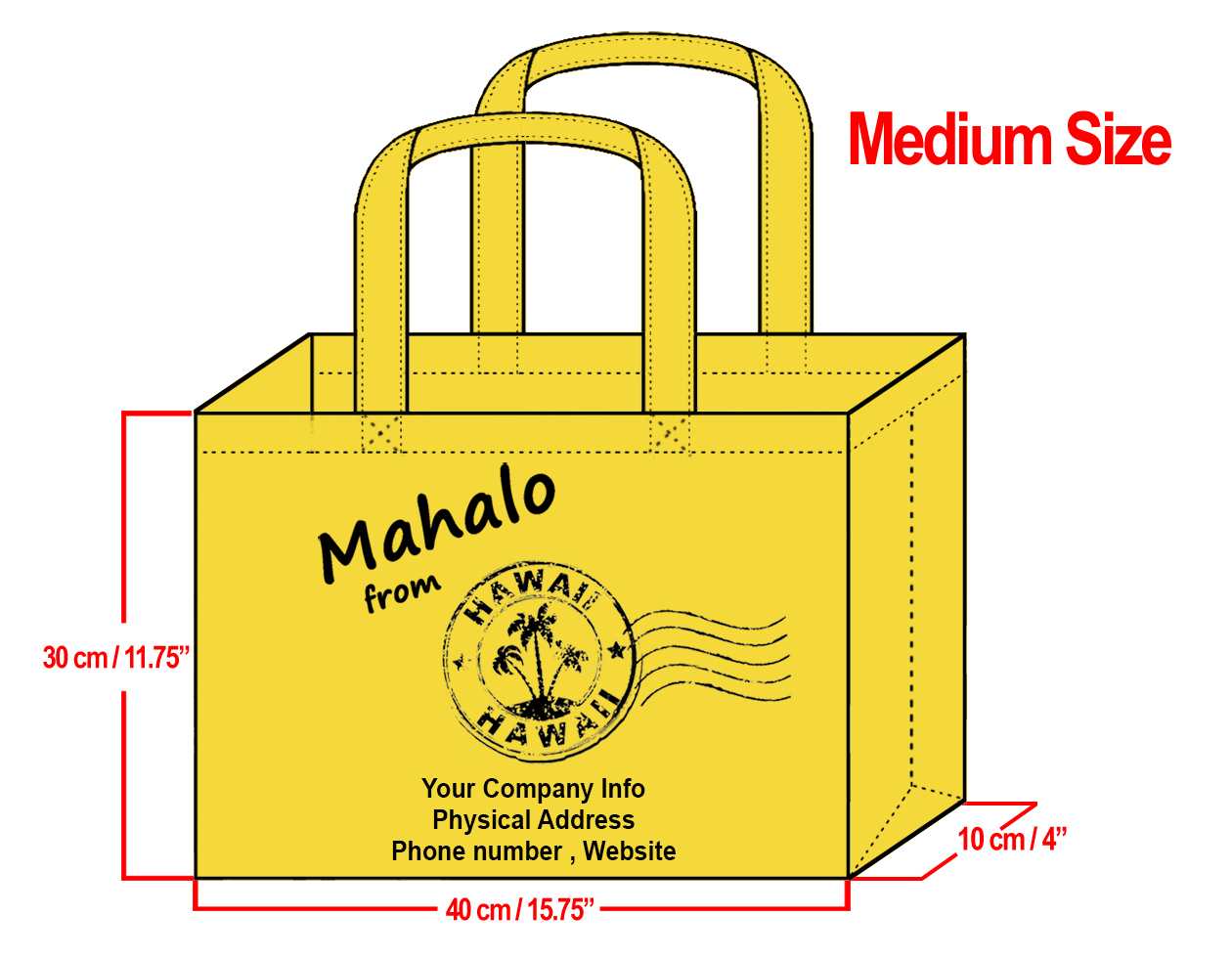 MEDIUM Yellow-30x40x10cm Mahalo from HI Design & Your Info In Bl