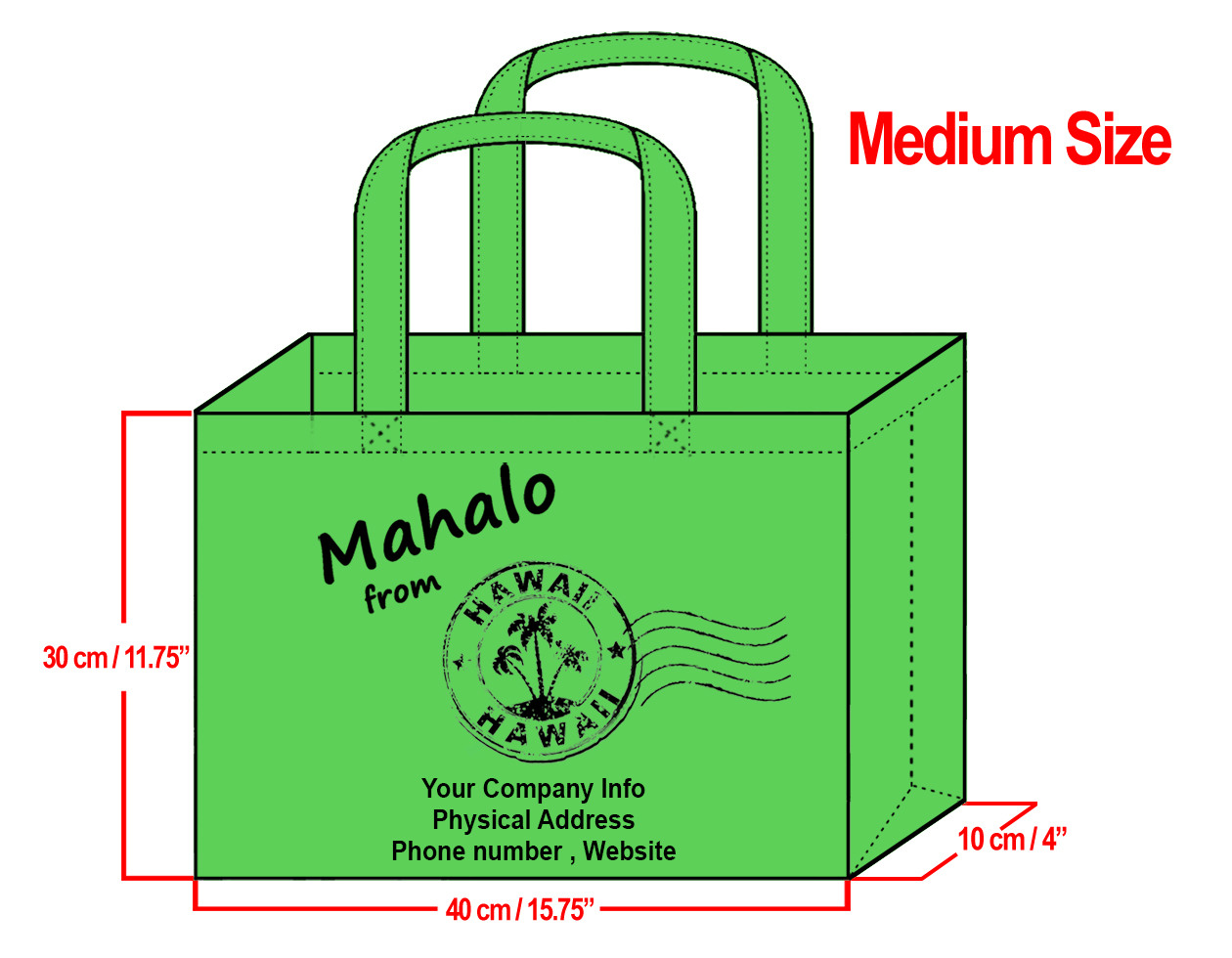 MEDIUM Green-30x40x10cm Mahalo from HI Design & Your Info In Bla