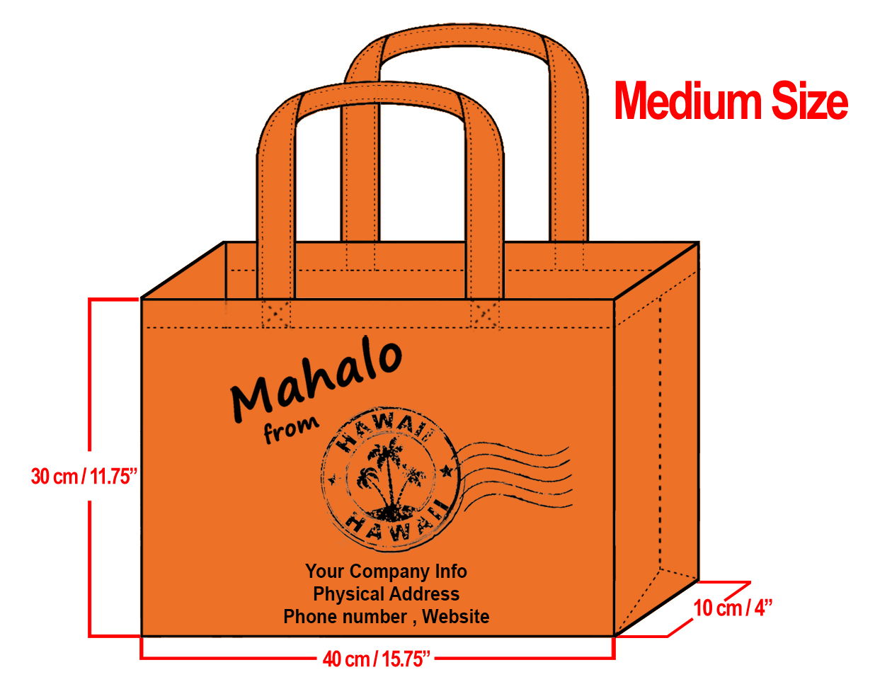 MEDIUM Orange-30x40x10cm Mahalo from HI Design & Your Info In Bl