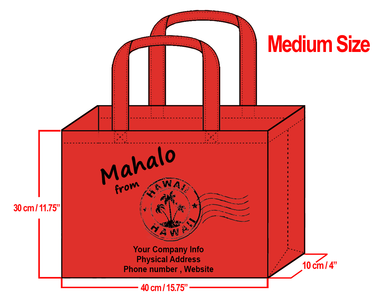 MEDIUM Red-30x40x10cm Mahalo from HI Design & Your Info In Black