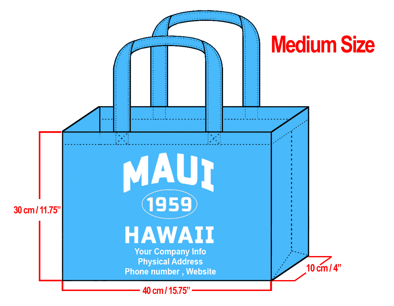 MEDIUM Teal-30x40x10cm Maui 1959 & Your Info In White