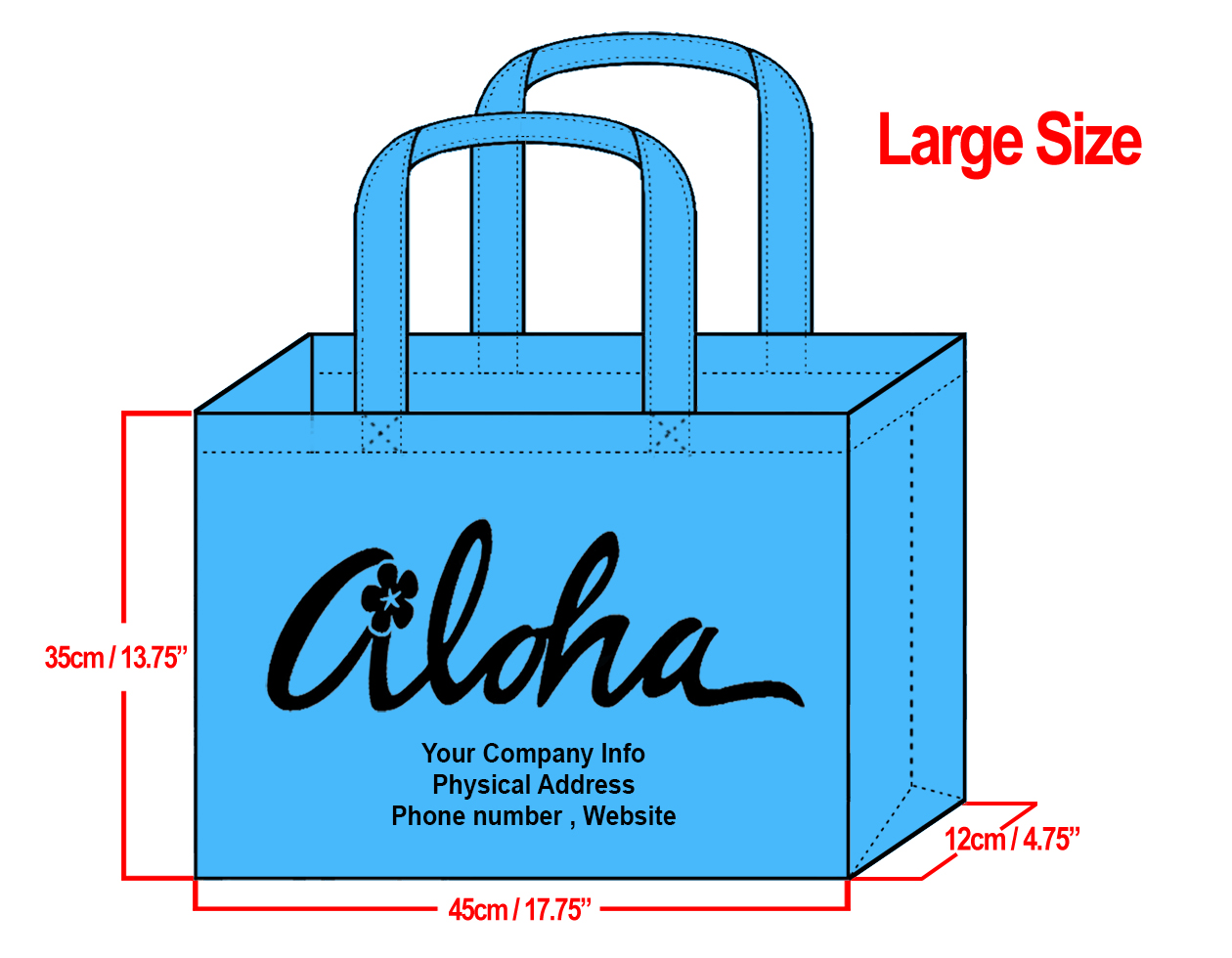 LARGE Teal-35x45x12cm Plumeria Aloha Design & Your Info In Bla