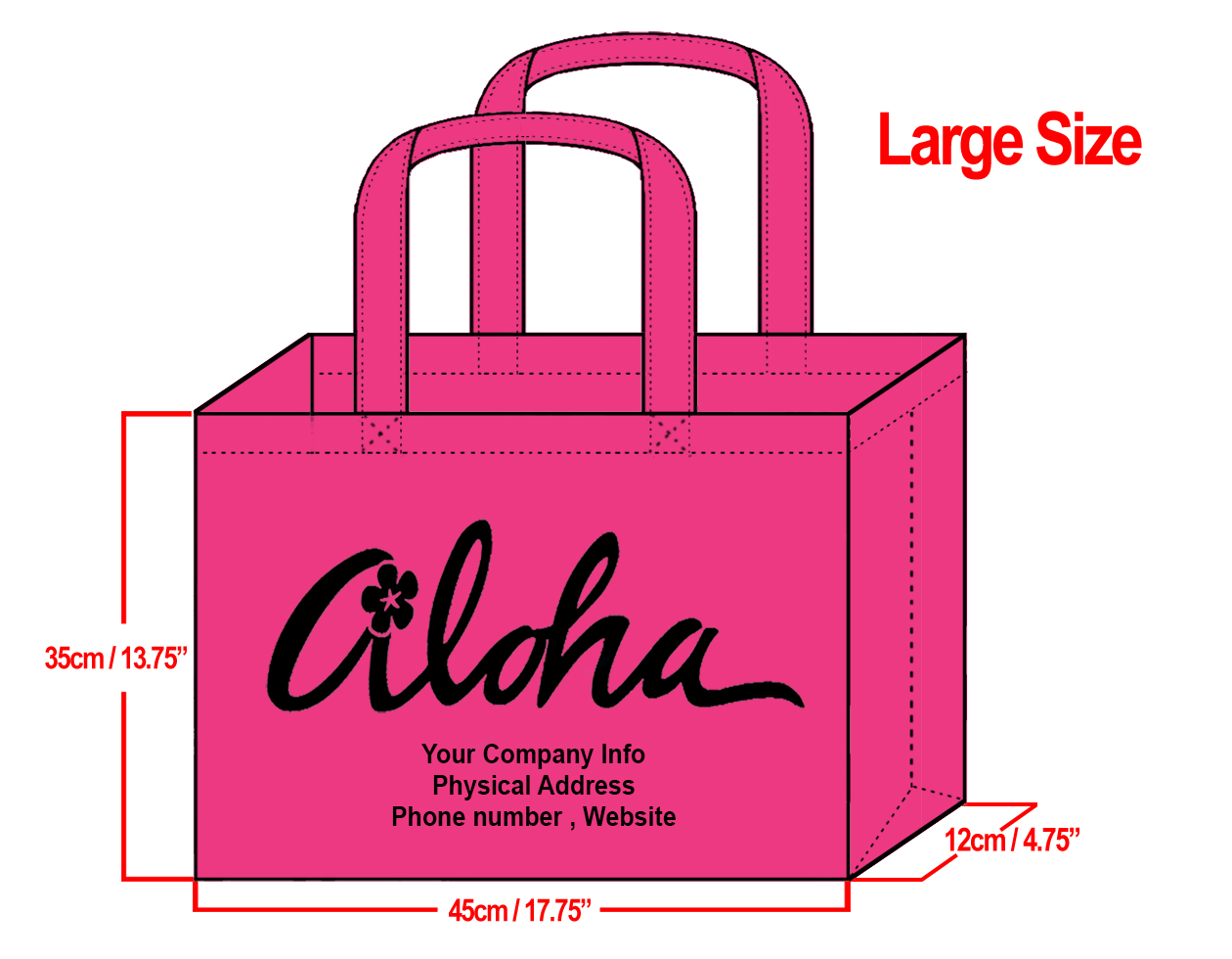 LARGE Fuchsia-35x45x12cm Plumeria Aloha Design & Your Info In