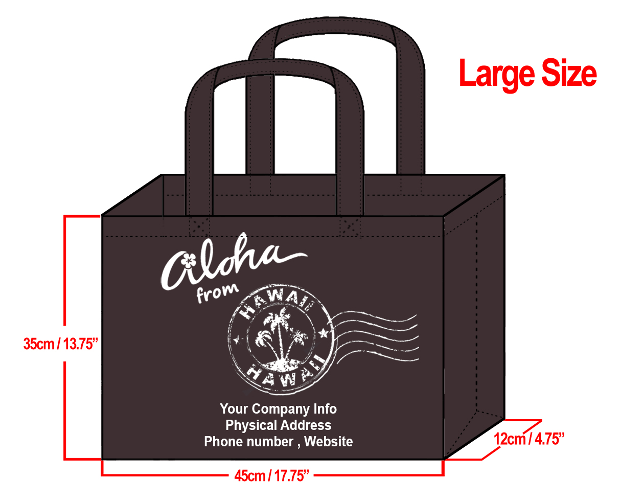 LARGE Brown-35x45x12cm Aloha From HI Design & Your Info In White