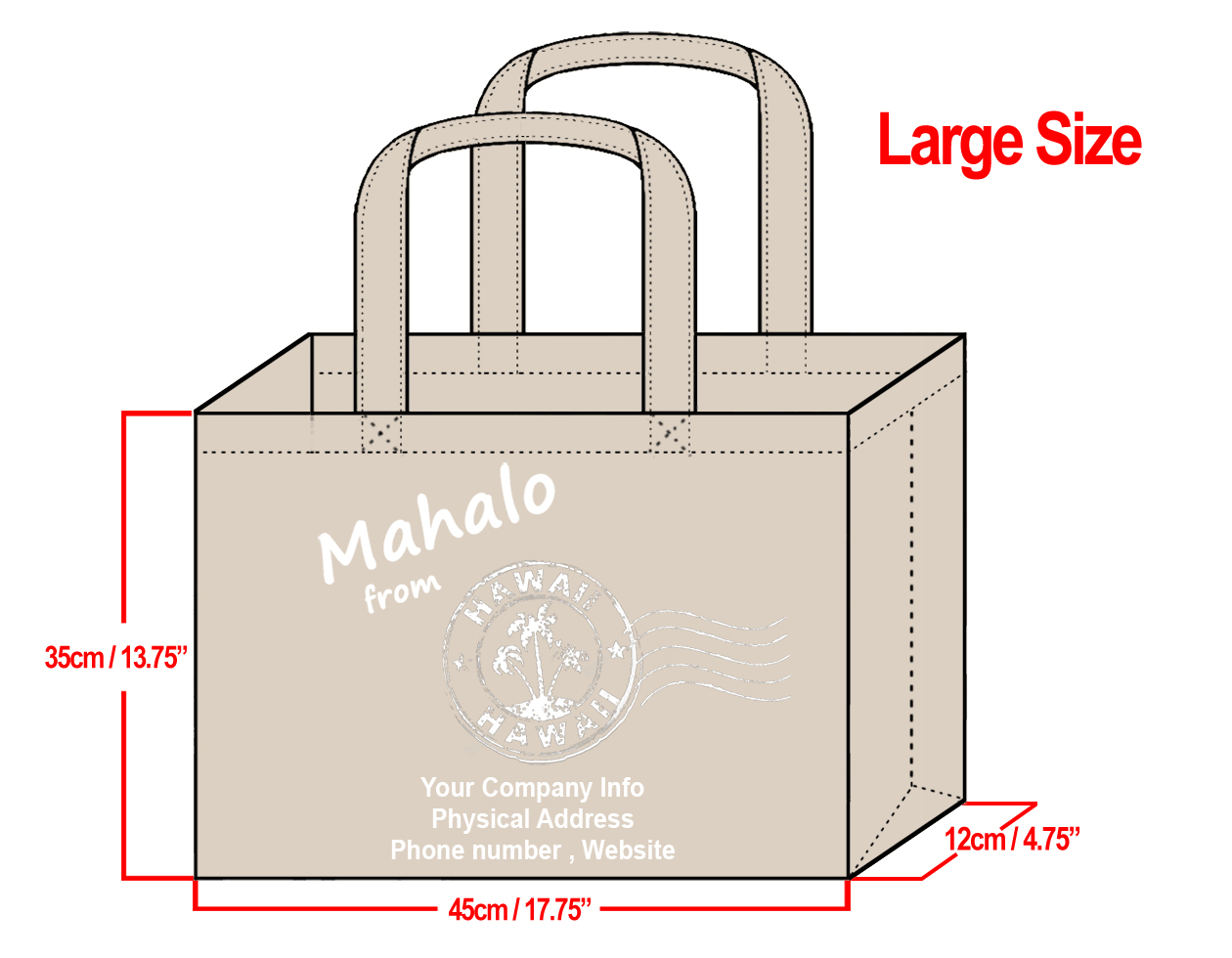 LARGE Cream-35x45x12cm Mahalo from HI Design & Your Info In Whit