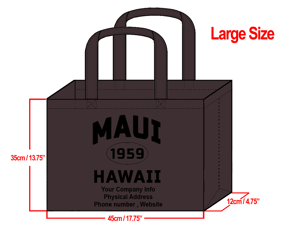 LARGE Brown-35x45x12cm Maui 1959 & Your Info In Black