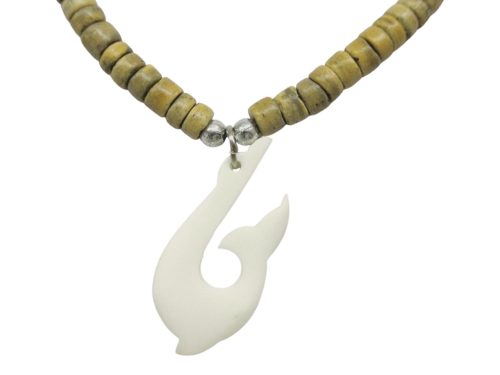 Bone Fish Hook w/ 18" Coconut Beads Necklace
