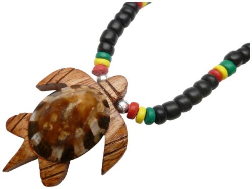 Wood Turtle & Shell w/ 18" Coconut & Wood Beads Necklace