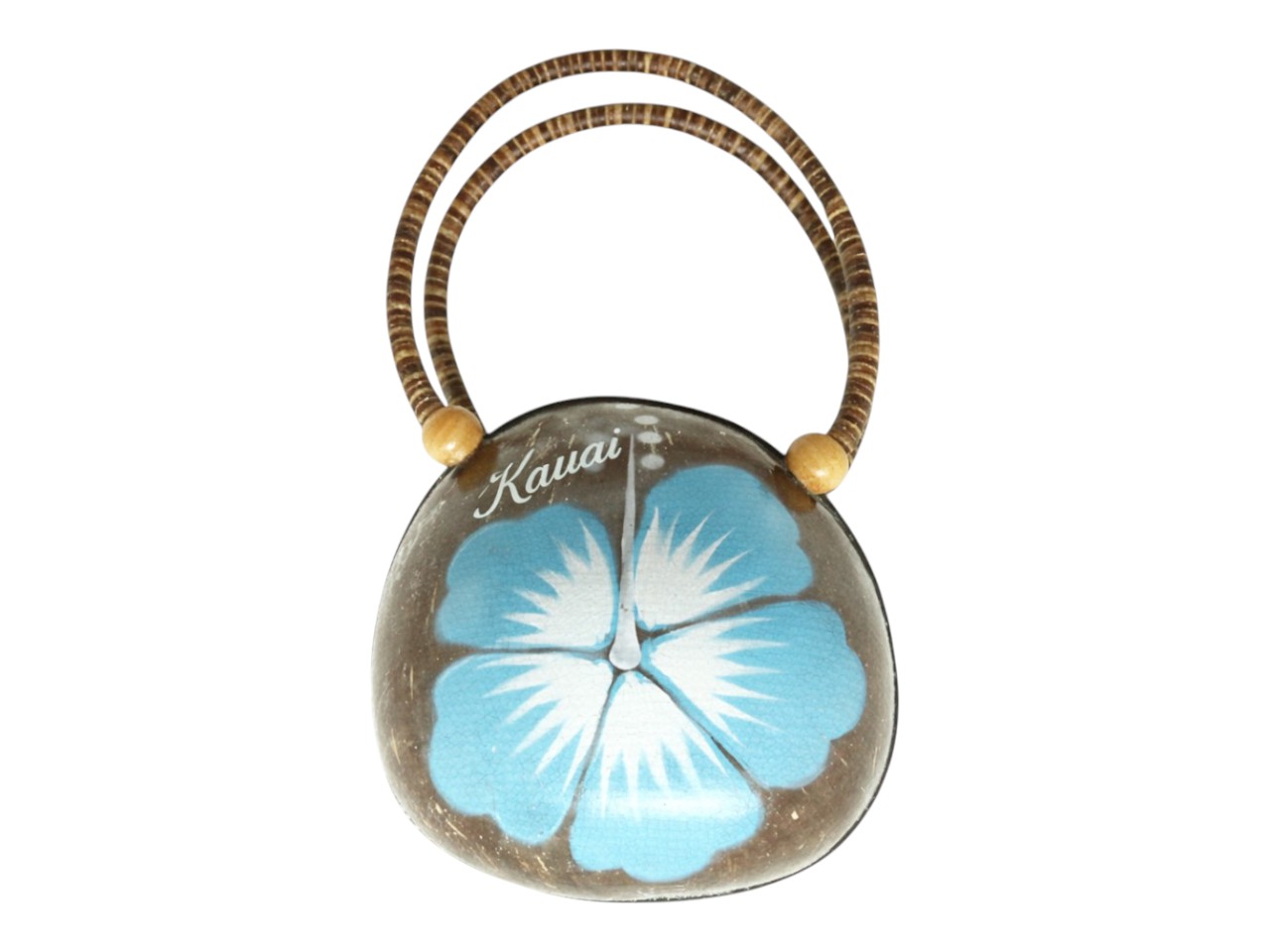 "Kauai" Coconut Bag Painted w/ Blue Hibiscus with White Pollen, 36/case, MOQ-36