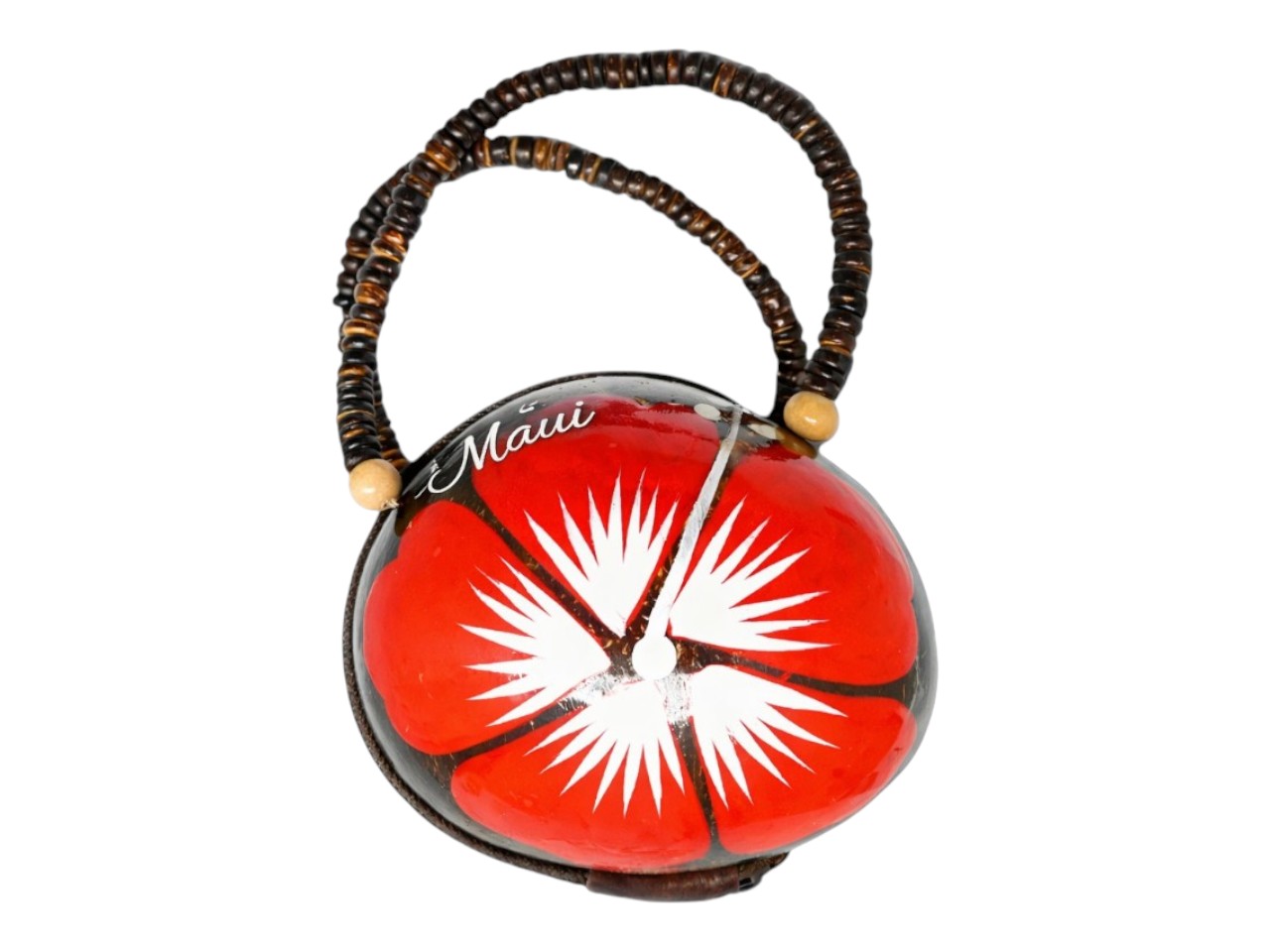 "Maui" Coconut Bag Painted w/ Red Hibiscus with White Pollen, 36/case, MOQ-36