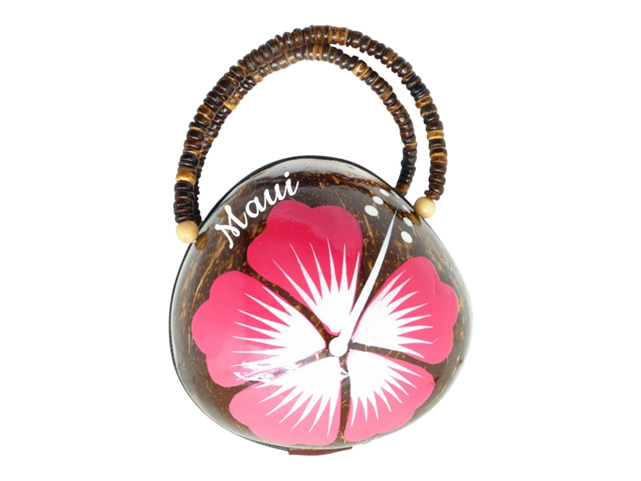 "Maui" Coconut Bag Painted w/ Pink Hibiscus with White Pollen, 36/case, MOQ-36