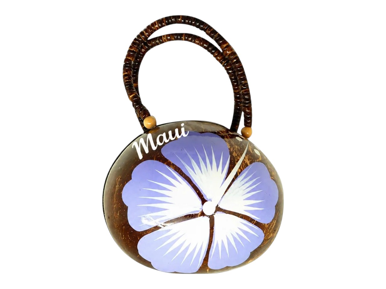 "Maui" Coconut Bag Painted w/ Purple Hibiscus with White Pollen, 36/case, MOQ-36