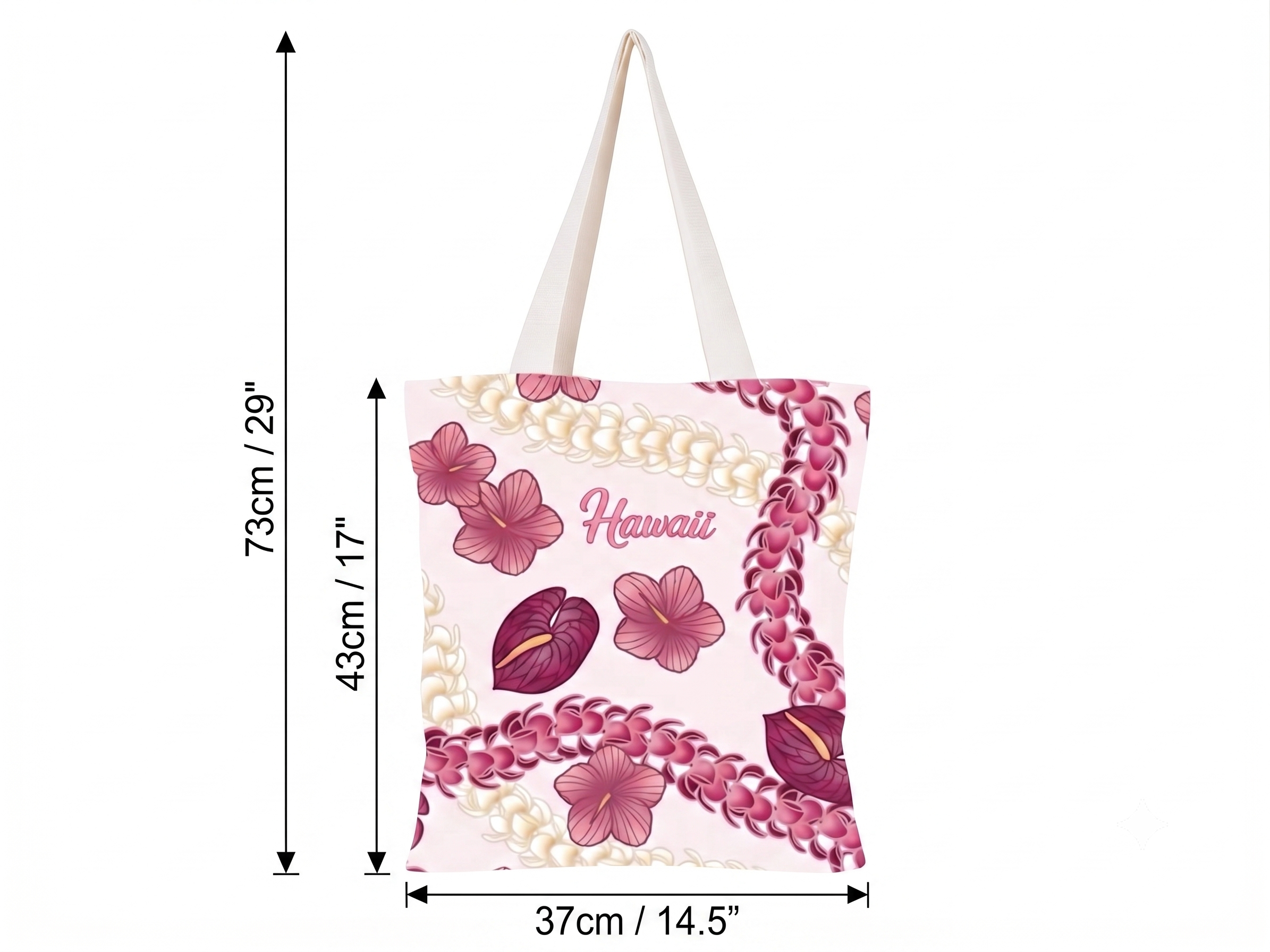 "Hawaii" Pikake Flower Print Canvas Bag 17X14.5", 84/cs, MOQ-6/pk