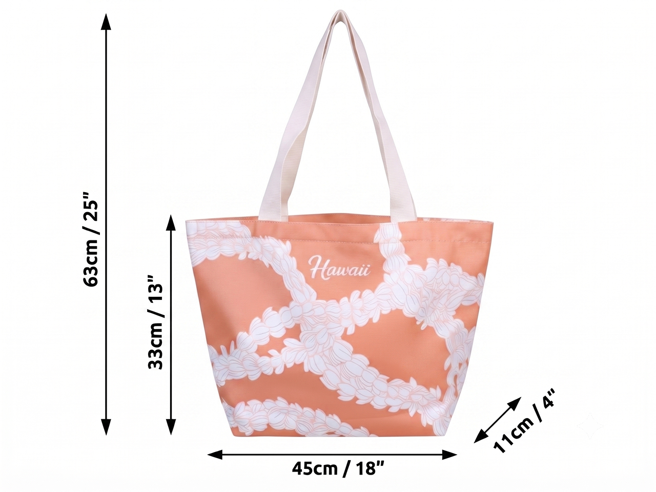"Hawaii" Pikake Flower Print Beach Tote Bag 45x33x11cm, MOQ-4