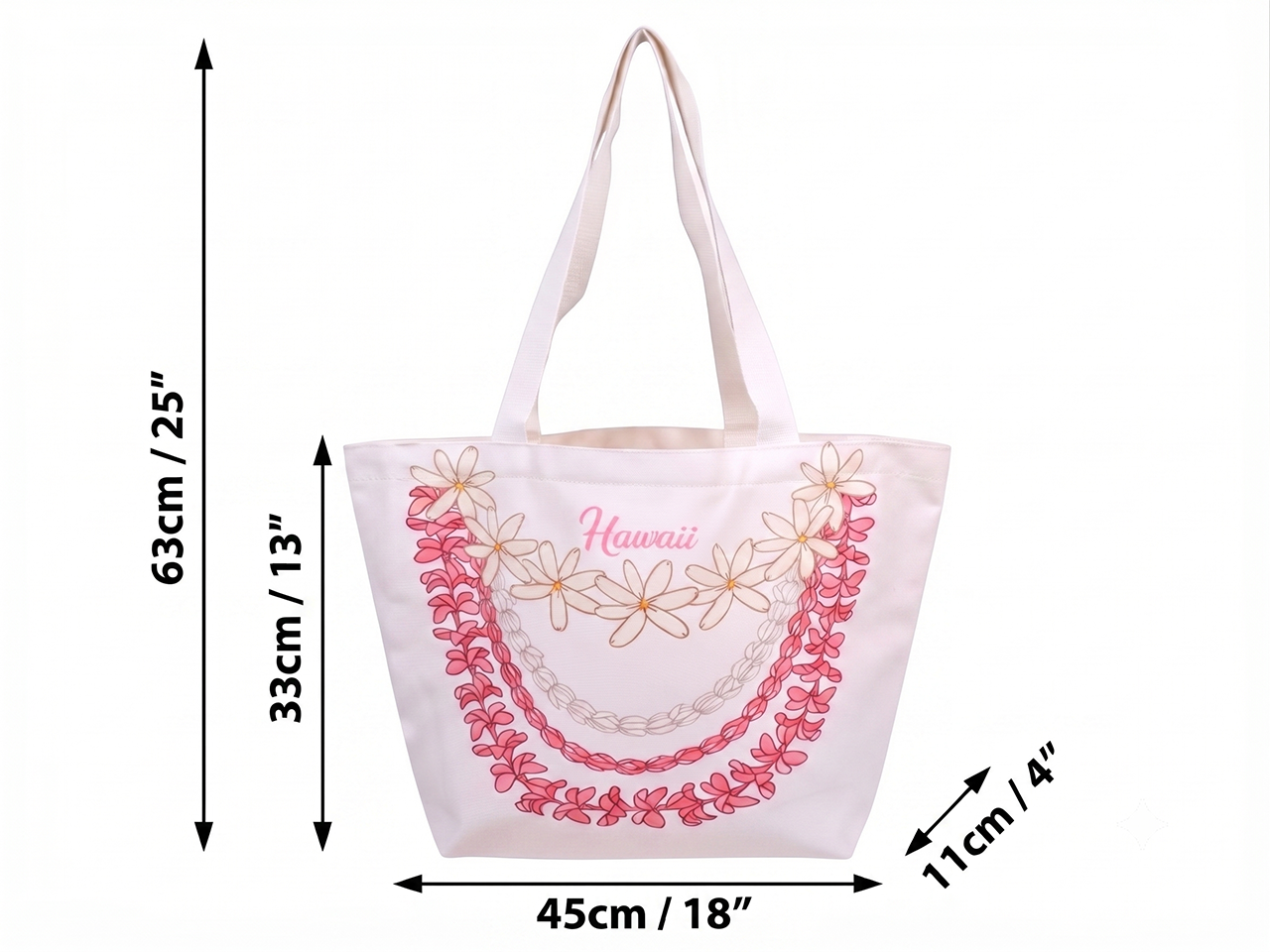 "Hawaii" Pikake Flower Print Beach Tote Bag 45x33x11cm, MOQ-4