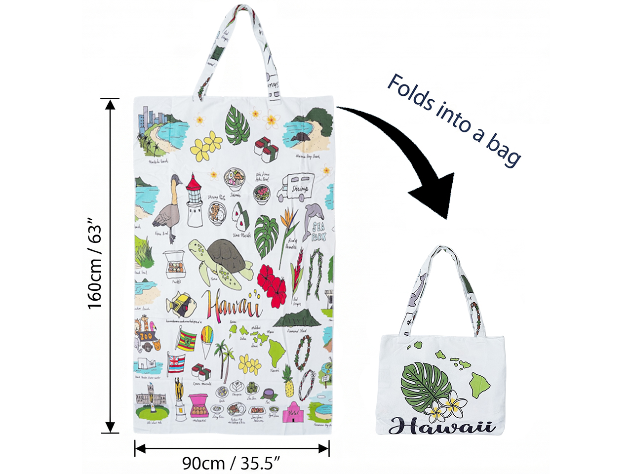 2-in-1 Hawaii Famous Sites Microfiber Towel Foldable into Bag, MOQ-4