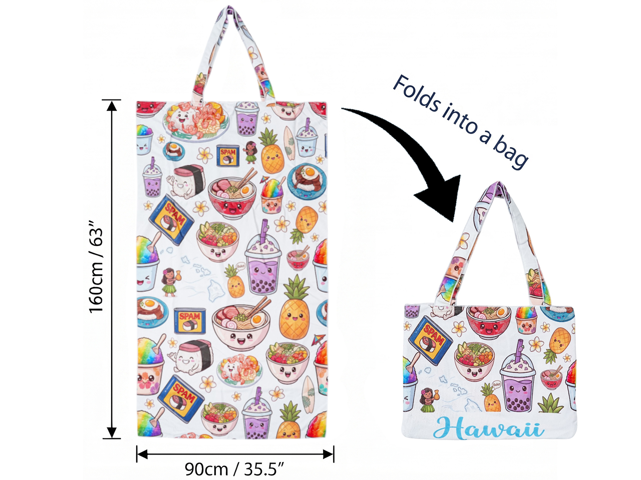 2-in-1 Hawaii Famous Food Microfiber Towel Foldable into Bag, MOQ-4