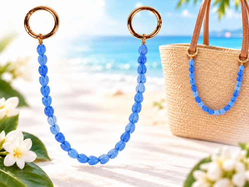 Blue Pikake 10x8mm Single Strand Double Ring Bag Charm Length 38cm, MOQ-3/pk
