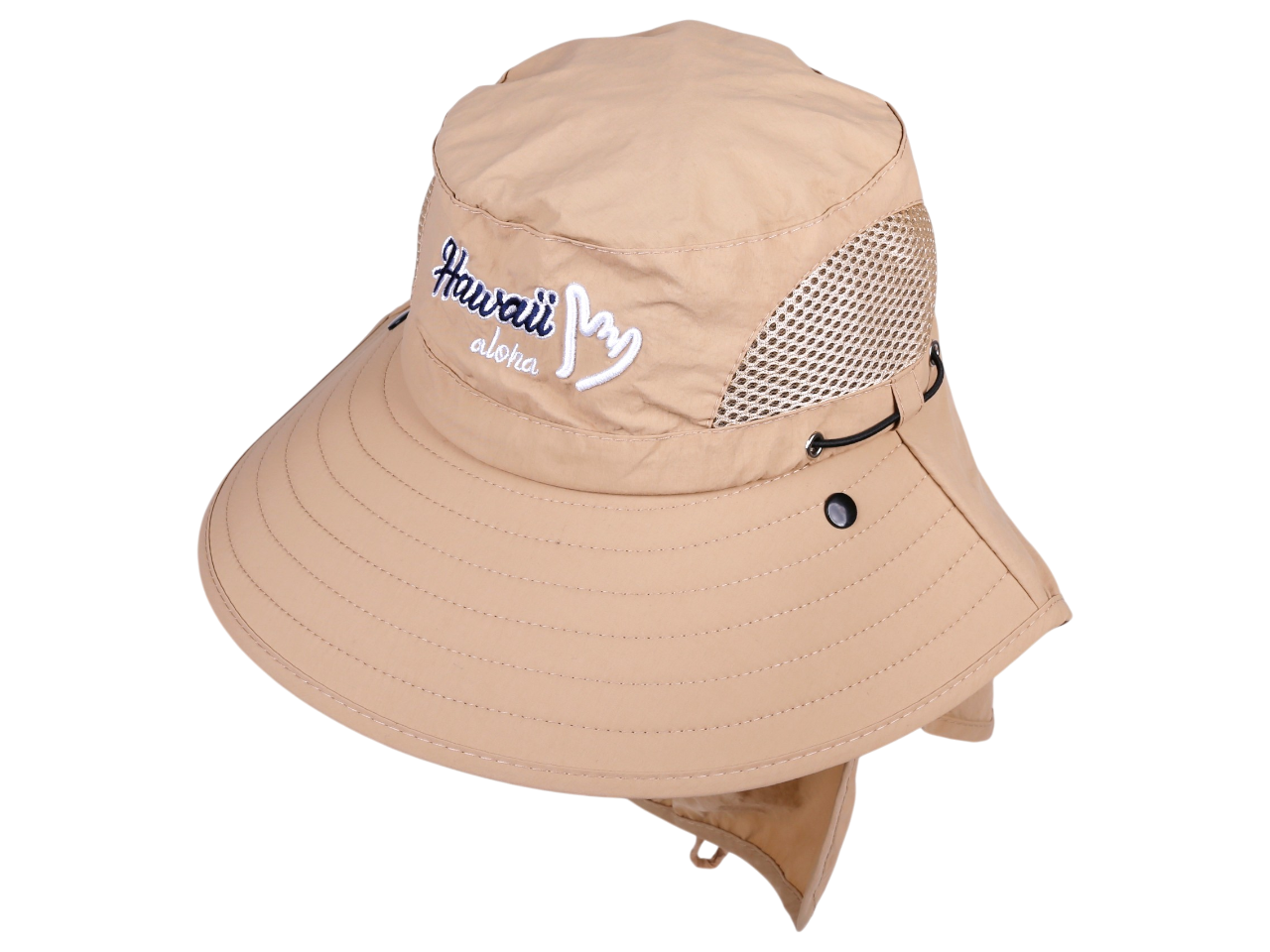 "Aloha, Hawaii" Shaka, Multitask w/ Face Shield Khaki Dry Fit Ranger Hat, MOQ-6 - Image 4