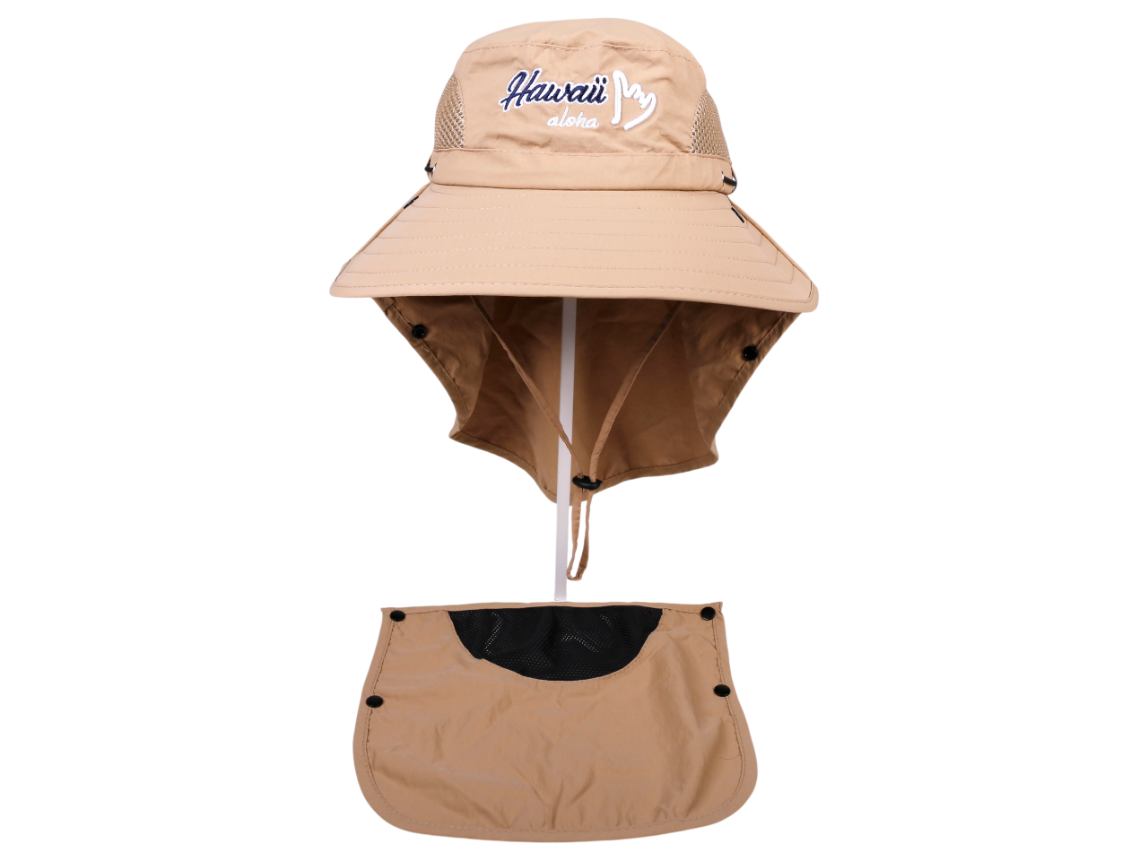 "Aloha, Hawaii" Shaka, Multitask w/ Face Shield Khaki Dry Fit Ranger Hat, MOQ-6 - Image 6