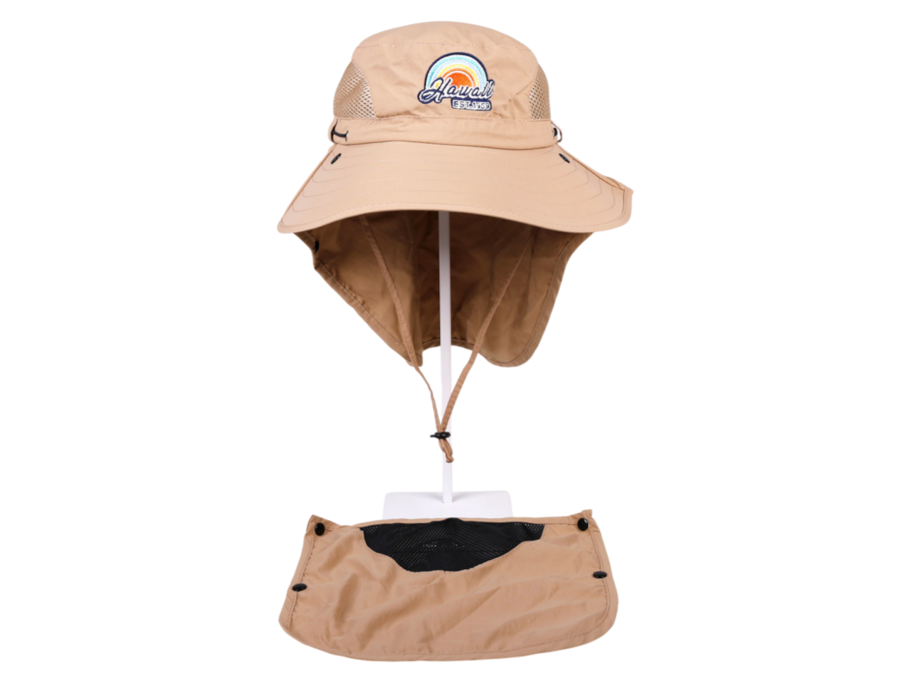 "Hawaii, EST 1959" Rainbow, Multi Task w/ Face Shield Khaki Dry Fit Ranger Hat, MOQ-6 - Image 5