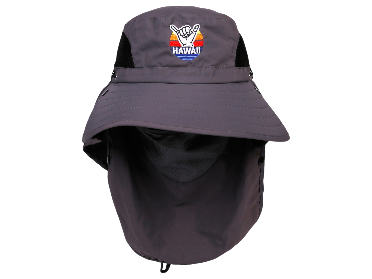 "Hawaii" Shaka Sunset, Multitask w/ Face Shield Grey Dry Fit Ranger Hat, MOQ-6