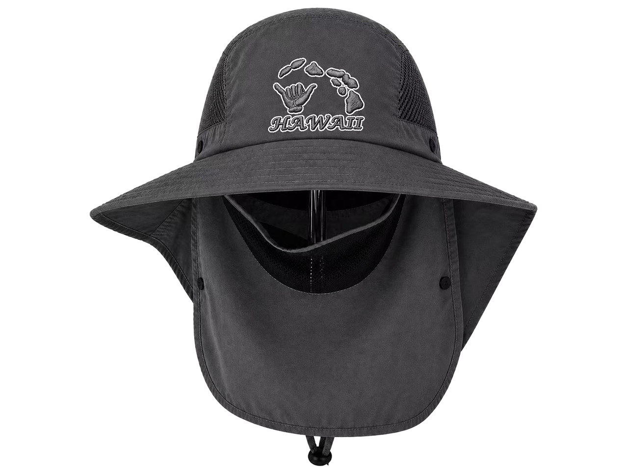 "Hawaii" Shaka & Island Map, Multi Task w/ Face Shield Grey Dry Fit Ranger Hat, MOQ-6