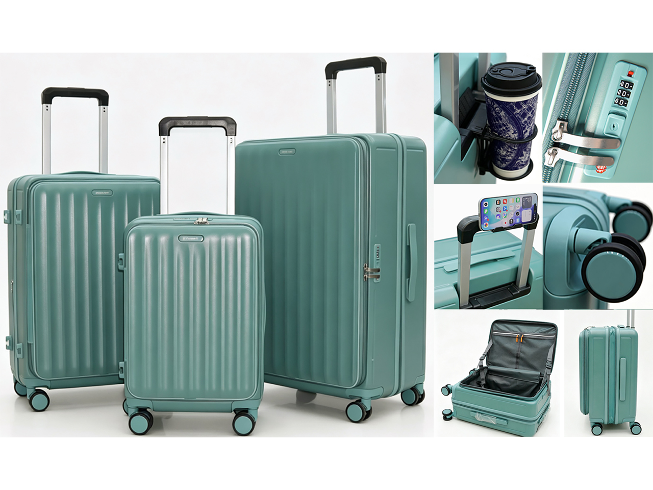 "Hawaii" 3 Piece Turquoise Luggage Set - Size Carry On 20", Medium 25", Large 29"