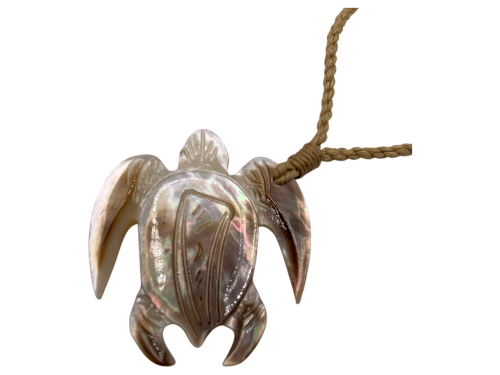 White MOP Shell Tribal Turtle Pendant on Adjustable Hemp Cord Necklace, MOQ-6/pk