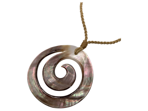 40x40mm MOP Koru on Adjustable Hemp Cord Necklace, MOQ-6