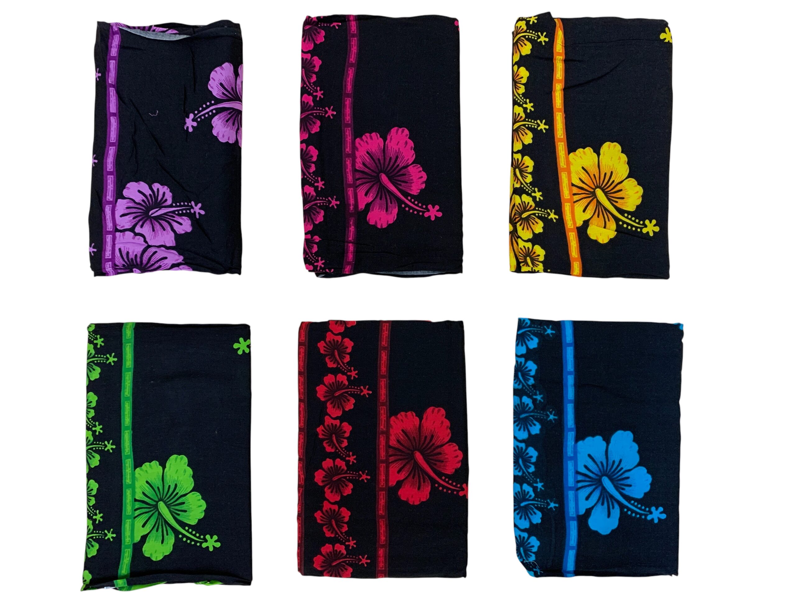 Assorted Color Hibiscus Flower Rayon Sarong, 66/case, MOQ-6pcs - Image 3