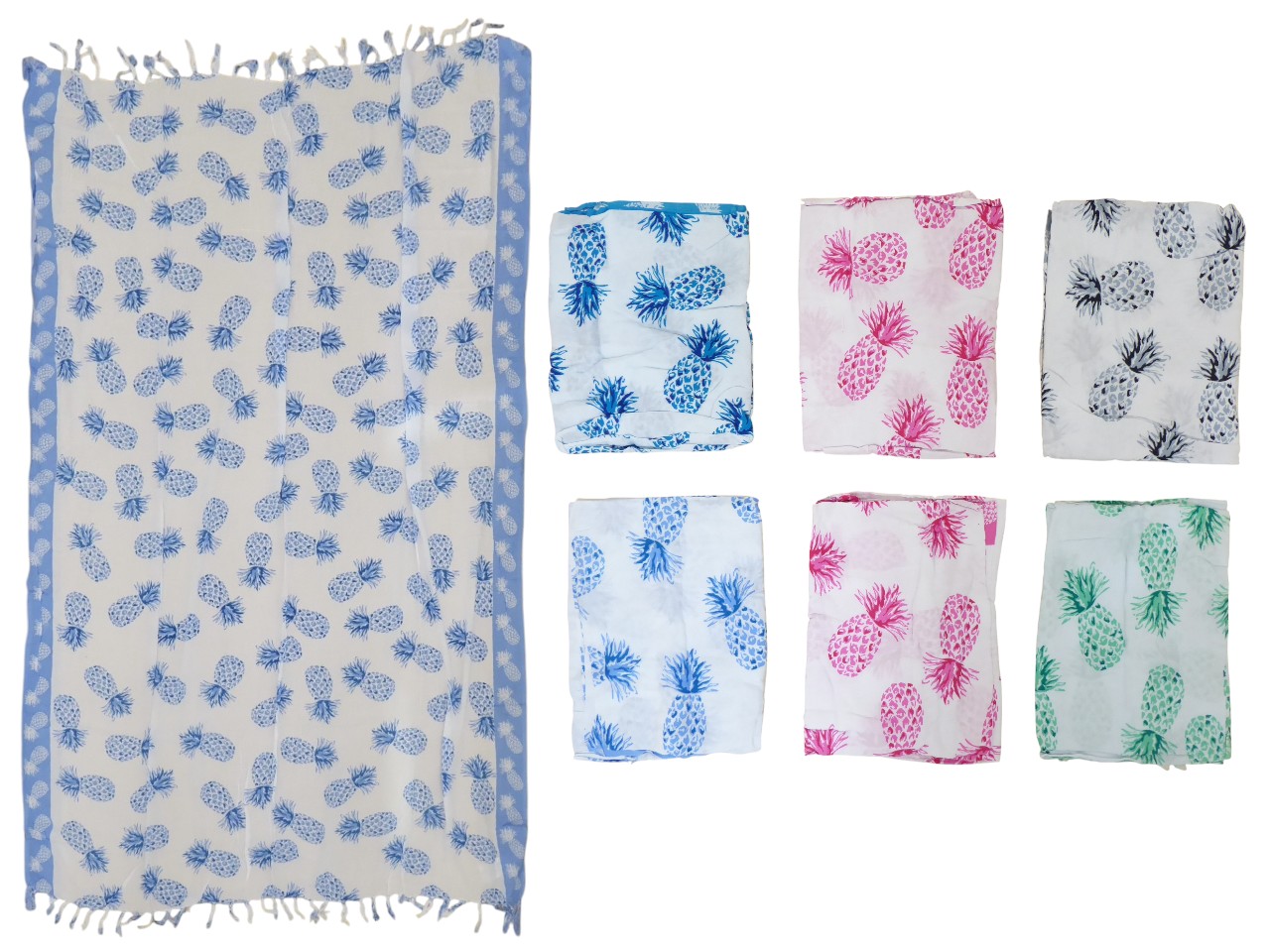 Assorted Color Pineapple Rayon Sarong, 66/case, MOQ-6pcs