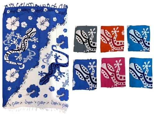 Assorted Color Gecko Print Rayon Sarong, 66/case, MOQ-6pcs