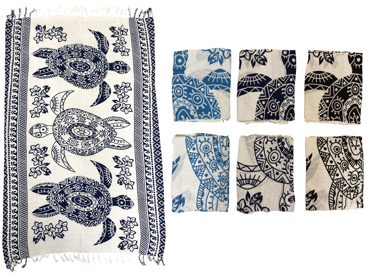 Assorted Color Tribal Turtle Rayon Sarong, 66/case, MOQ-6pcs