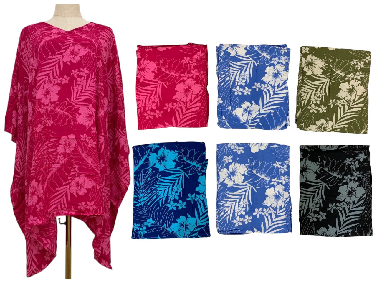 Assorted Tropical Floral Print Rayon Cover Up Poncho, MOQ-6, 66/cs