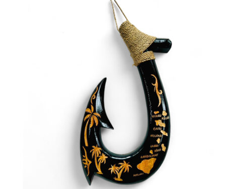 30cm/12" Hawaii Turtle & Island Map Carved Black Wood Fish Hook, MOQ-4