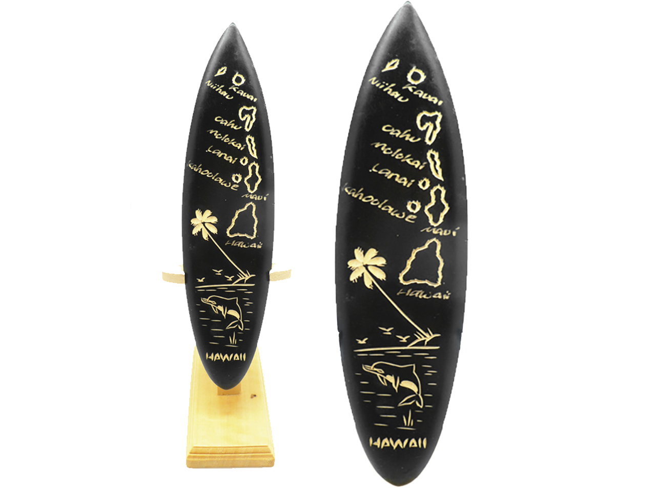 Customize Surfboard- "Hawaii" Beach & Island Map Carved Black Surfboard, Size 21cm to 100cm