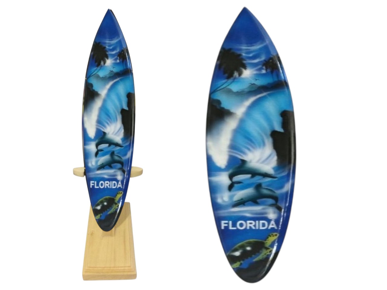 Custom Made-Turtle Dolphin Palm Tree & Sunset Wood Surfboard, Size 21cm to 100cm