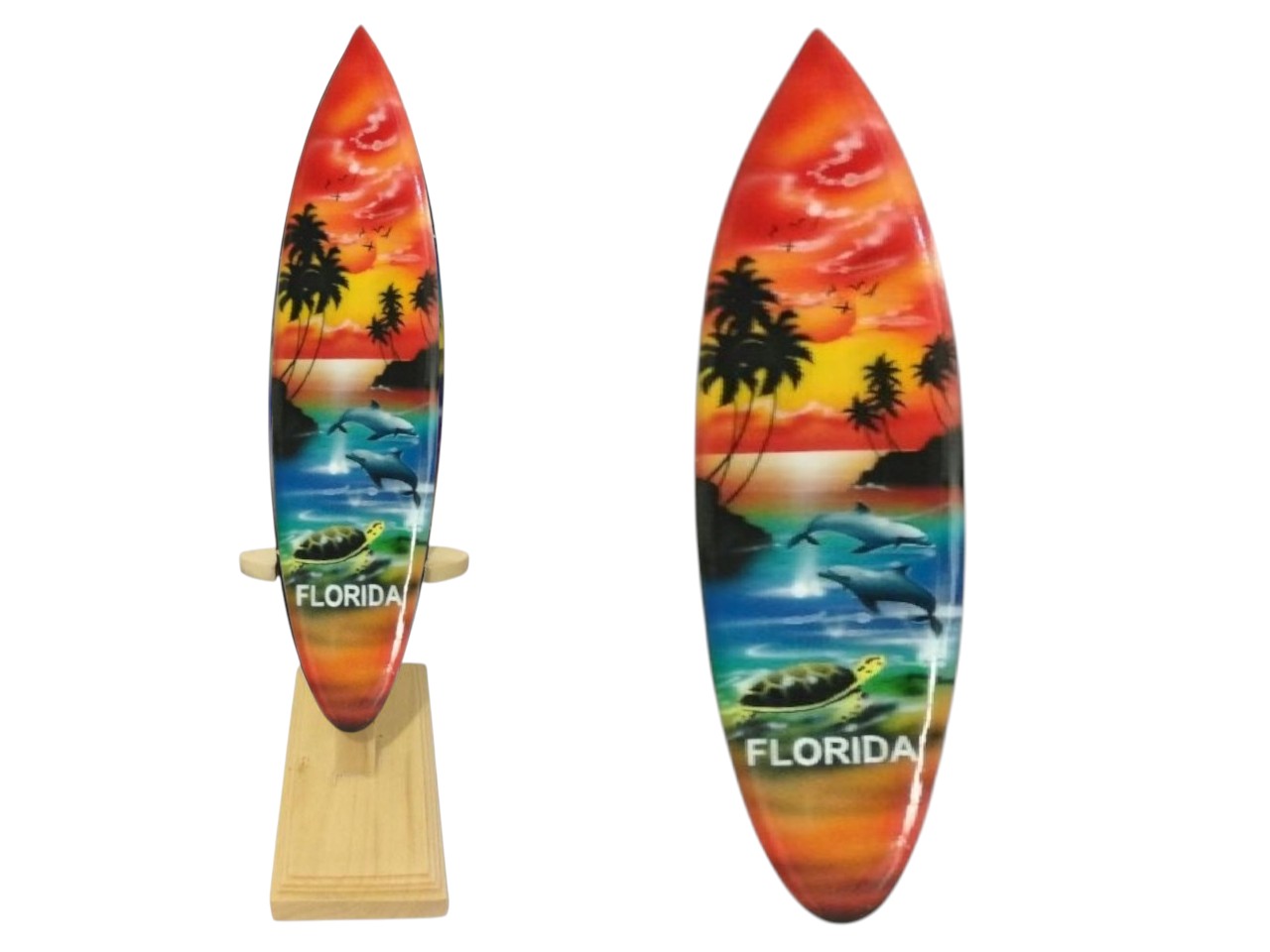Custom Made-Turtle Dolphin Palm Tree & Sunset Wood Surfboard, Size 21cm to 100cm