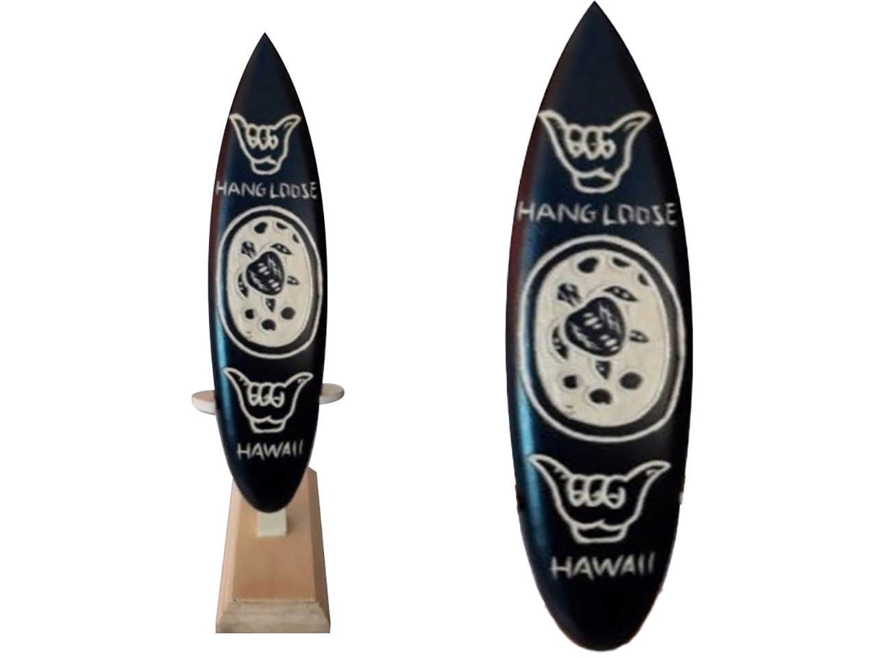 Customize Surfboard- "Hawaii" Shaka & Turtle Carved Black Surfboard, Size 21cm to 100cm